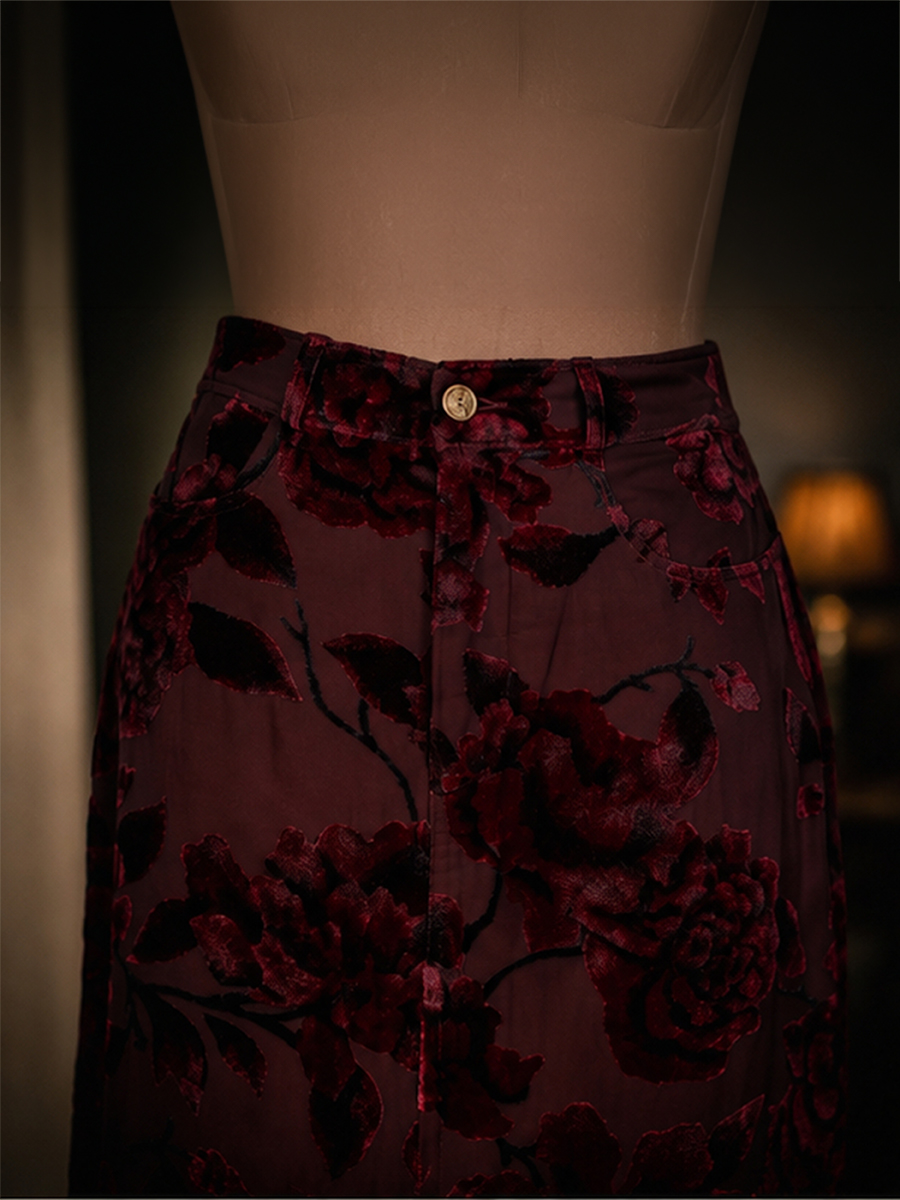 Bloom Maxi Skirt with Raw Garnet Fringe