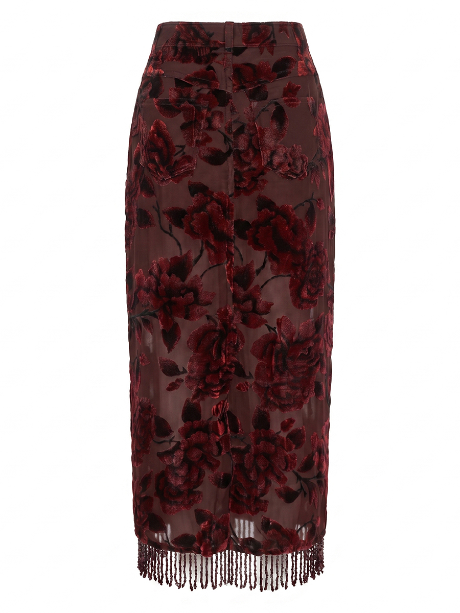 Bloom Maxi Skirt with Raw Garnet Fringe view 3