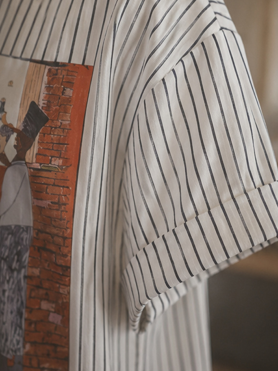 First Prize Boxy Graphic Striped Tee