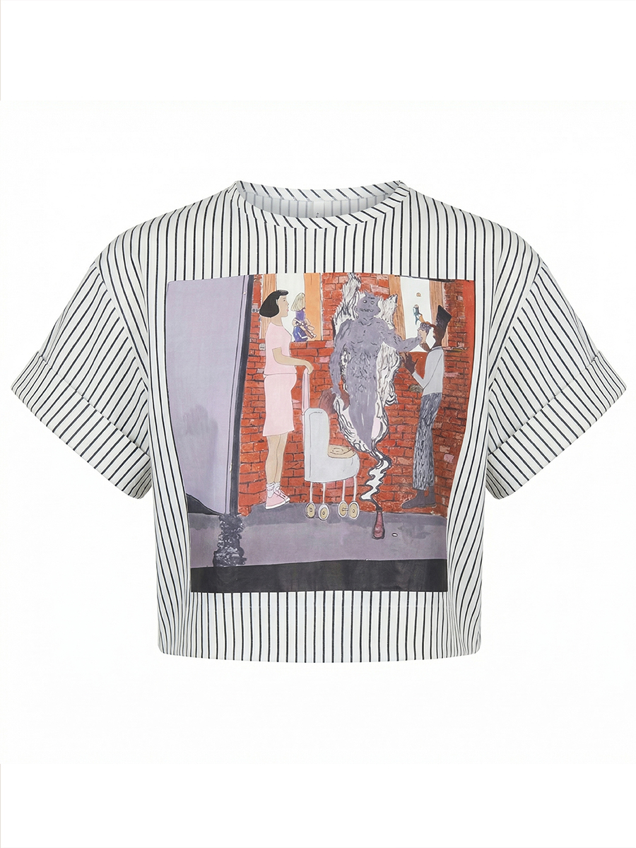 First Prize Boxy Graphic Striped Tee view 2
